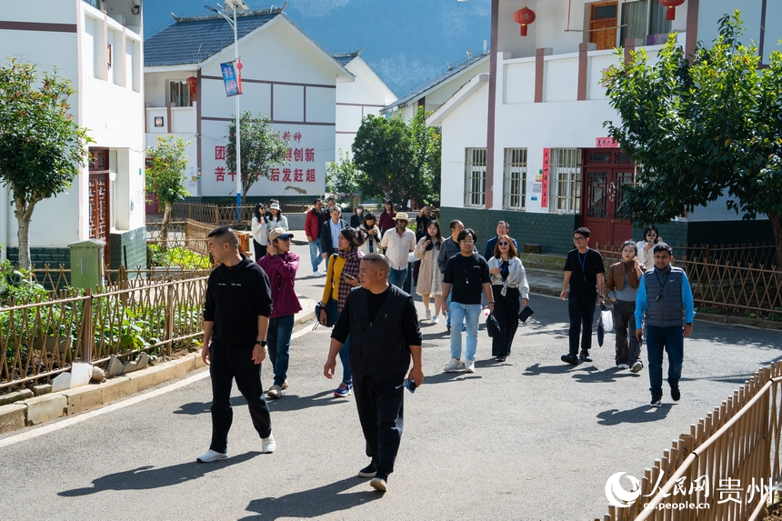 外媒記者團(tuán)走進(jìn)黔西市新仁鄉(xiāng)化屋村。人民網(wǎng) 陽茜攝