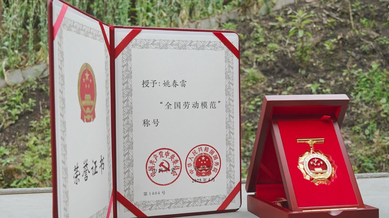 姚春雷的全國勞模證書。